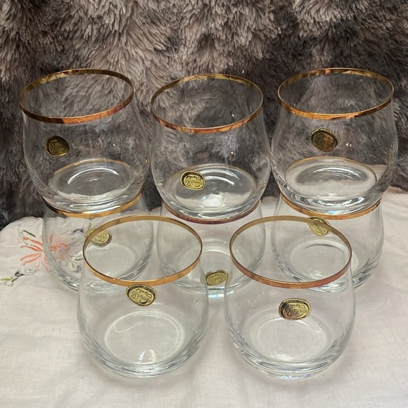 1980 Bohemiam Crysalex Geneva Old Fashion Gold Rim. Whiskey Low Ball Glasses - Picture 11 of 16